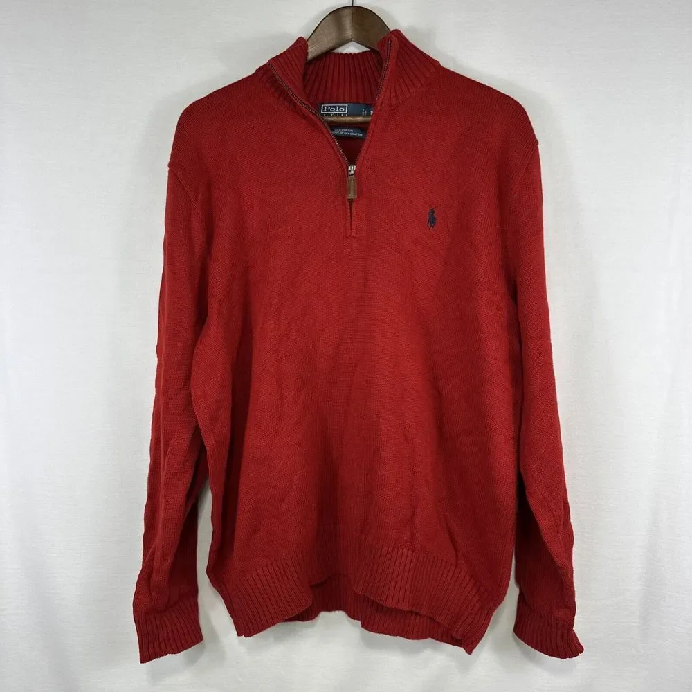 Polo Ralph Lauren‎ Quarter Zip Sweater Mens XL Red Cotton Pony Logo Mock Neck